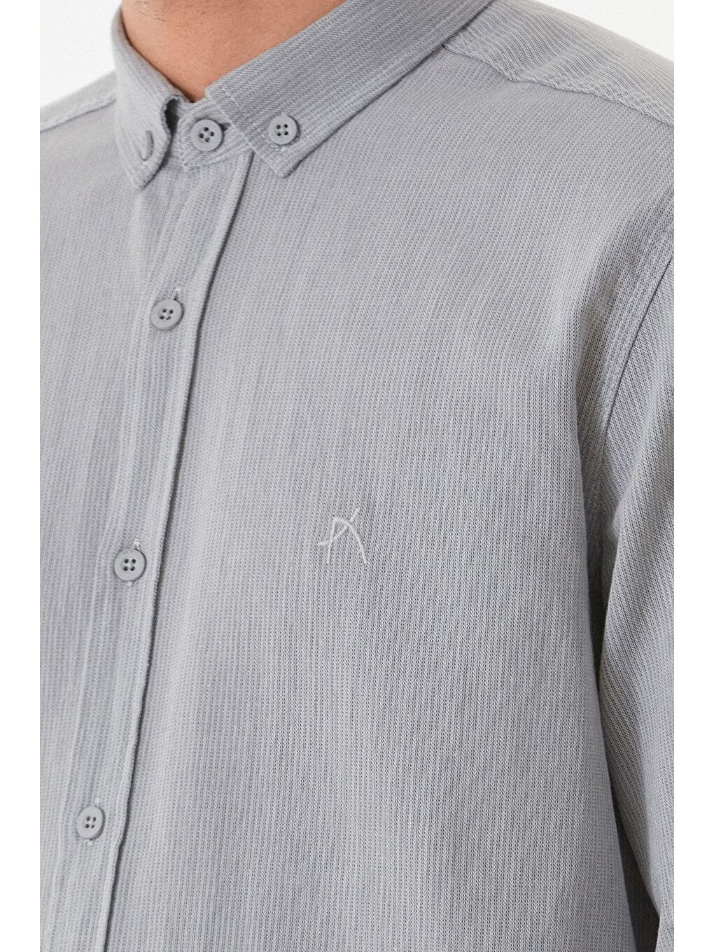 Gri Basic Düğmeli Gömlek-4