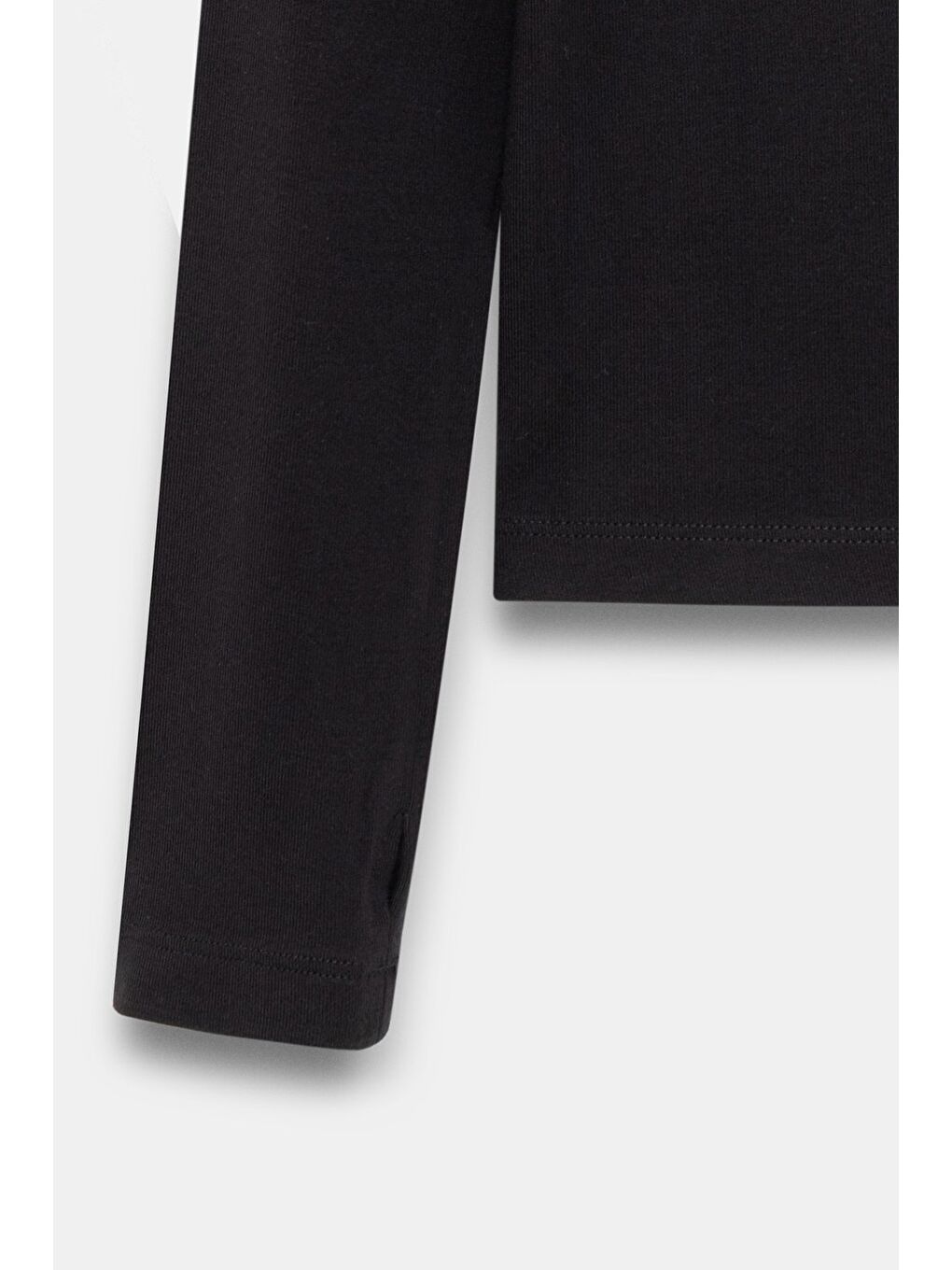 Siyah Kadın Bisiklet Yaka Parmak Geçmeli Uzun Kollu Body/Bluz-2