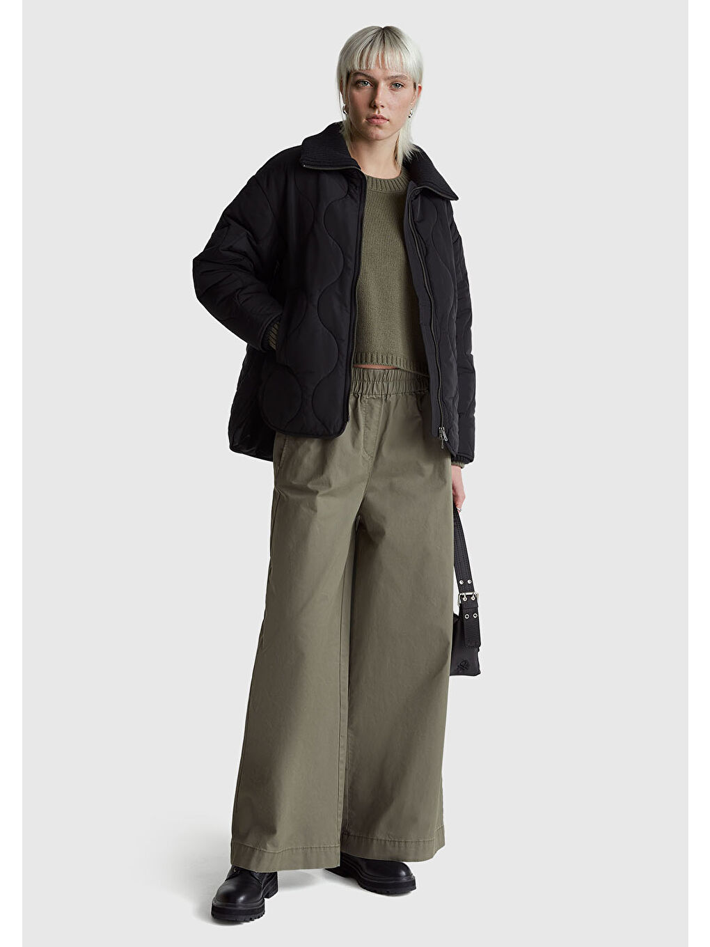 Kadın Haki Yün ve Akrilik Karışımlı Ribana Detaylı Bisiklet Yaka Kazak-4