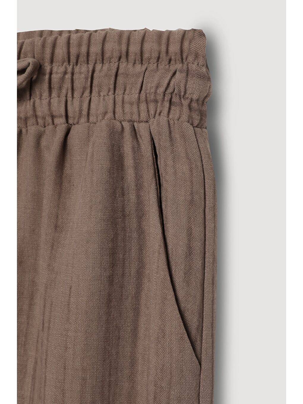 Boncuk İp Bağlamalı Dokulu Pantolon Kahverengi-1