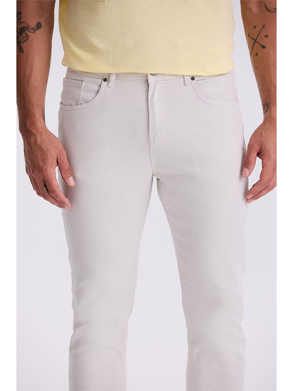 Bej Taş Slim Fit Pamuklu Dar Kesim 5 Cep Pantolon-2