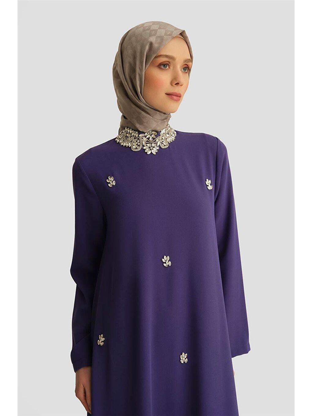 Taş Detaylı Elbise 25Yt905 Morcivert-3