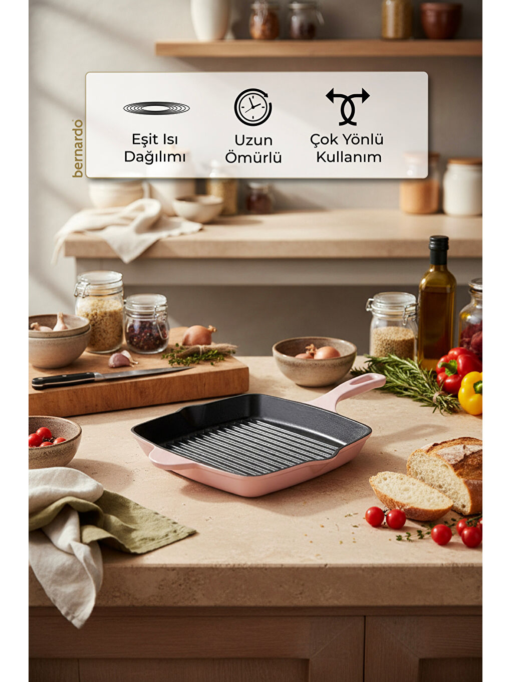 Intensa Döküm Kare Tava Pembe 26cm-6