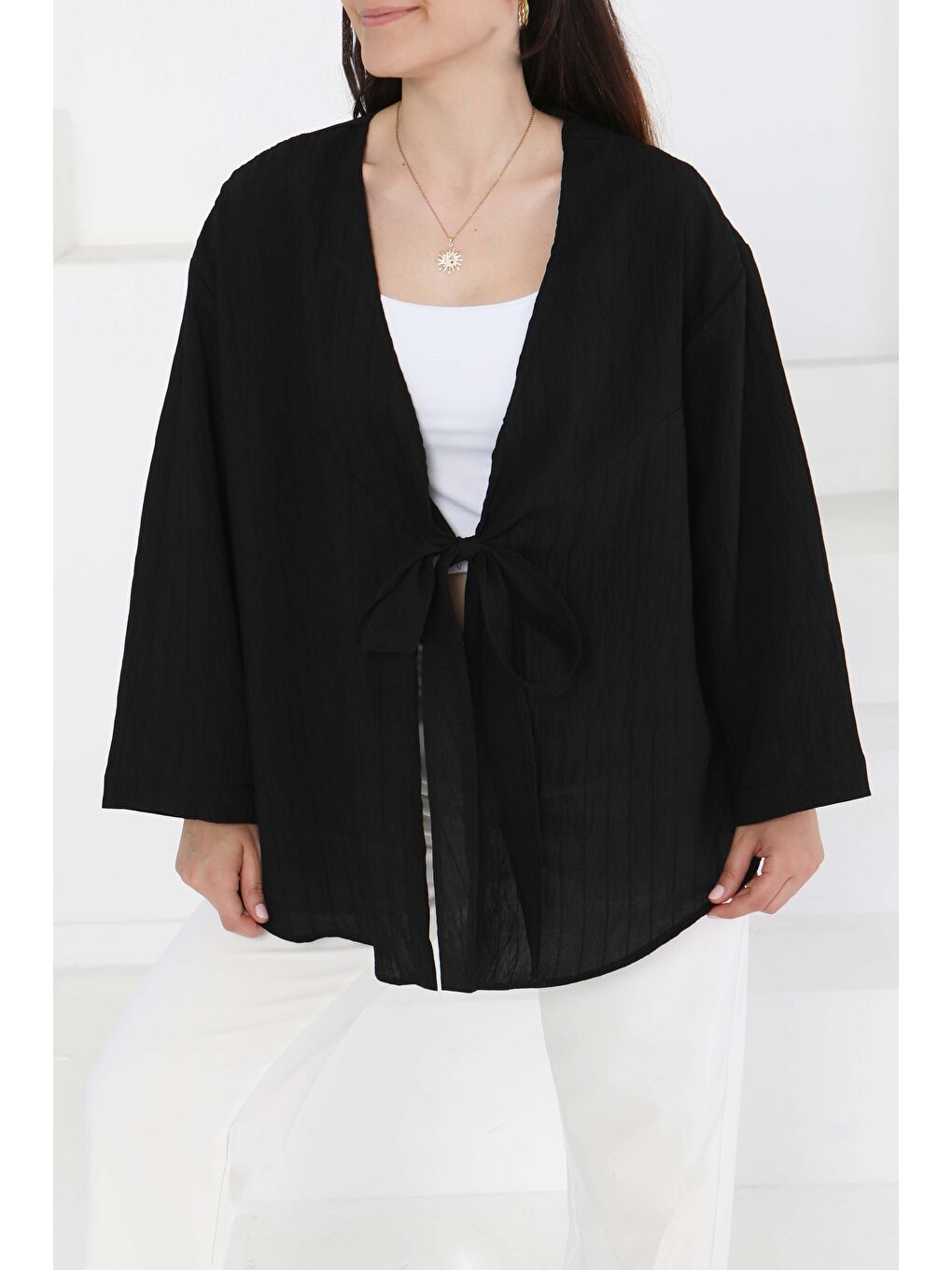 Bağlamalı Kimono Siyah - 27388-2
