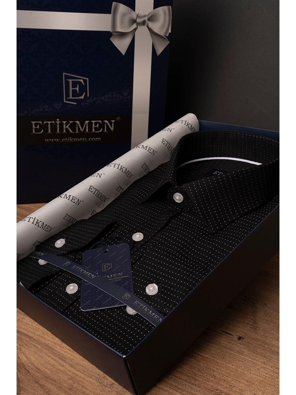 Siyah Nokta Desenli Slimfit Erkek Gömlek-3