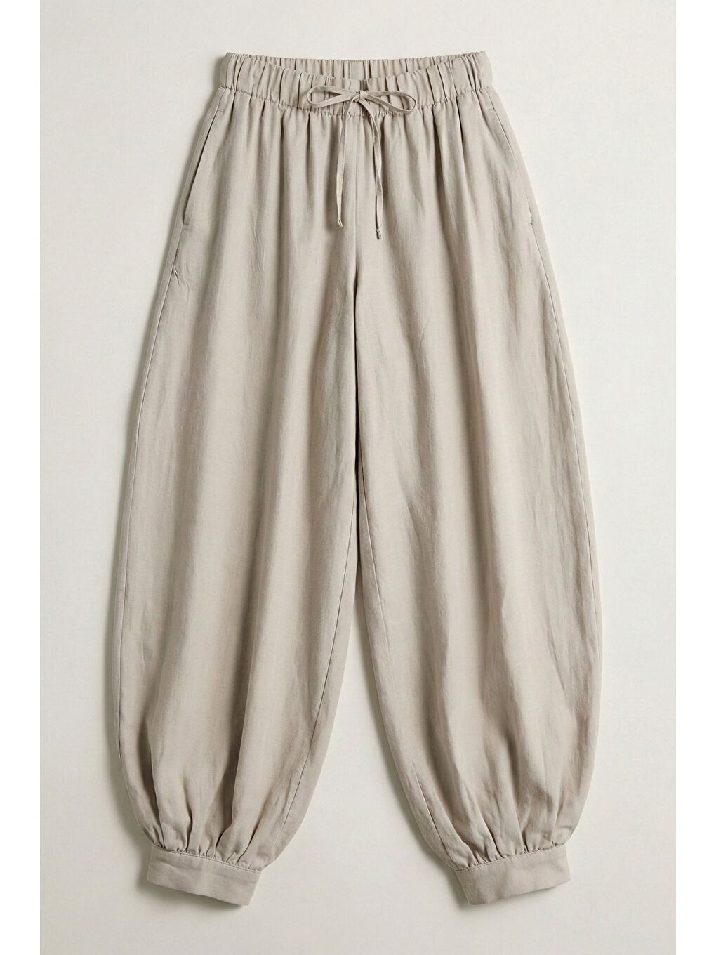 Bej Kadın Taş Renk s5-106 Baggy Fit Viskon Kumaş Rahat Kesim Yürüyüş Pantolonu-4