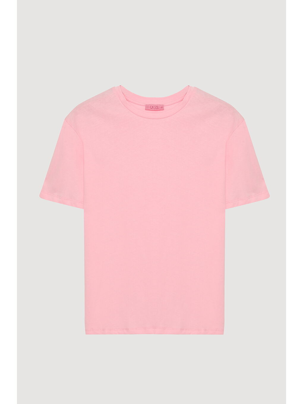 Bisiklet Yaka Oversize Basic Tişört Pembe