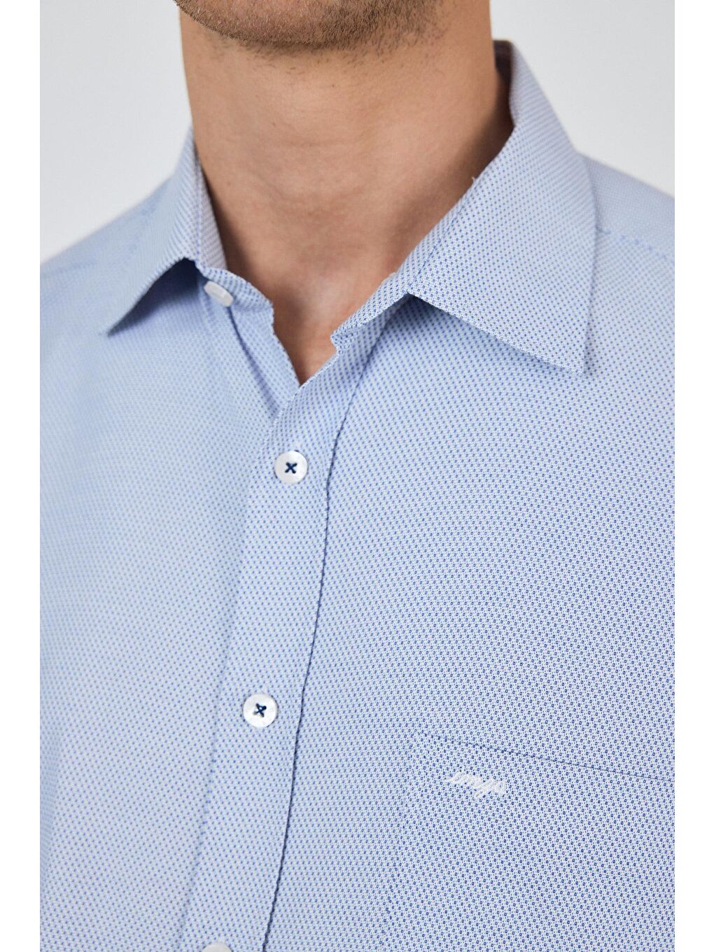 Koyu Lacivert Sert Yaka Kendinden Desenli Classic Pamuklu Comfort Fit Büyük Beden Gömlek 1004250220-1