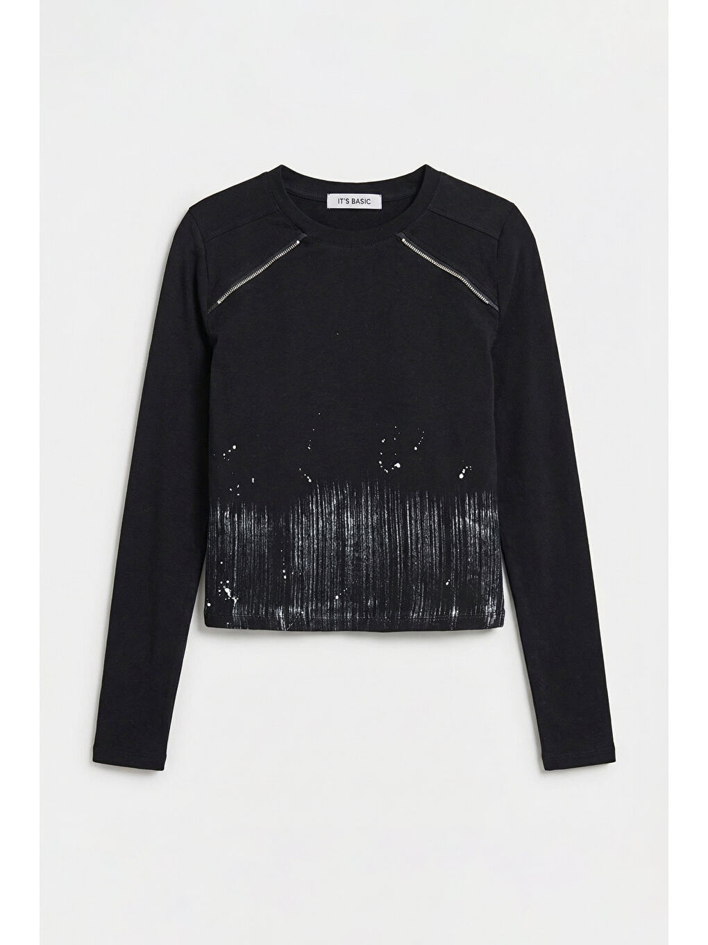 Kadın Siyah w5 Özel Baskılı Kumaş Fermuar Detaylı Tasarım Body-1