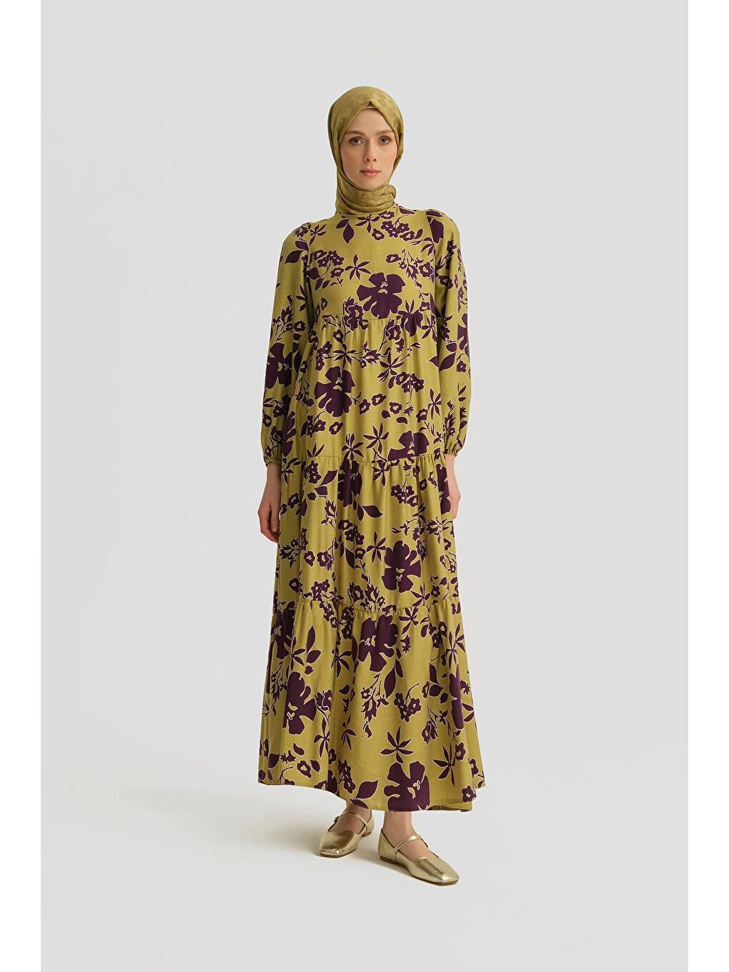 Çiçek Desenli Elbise 25Yt910 Yeşil