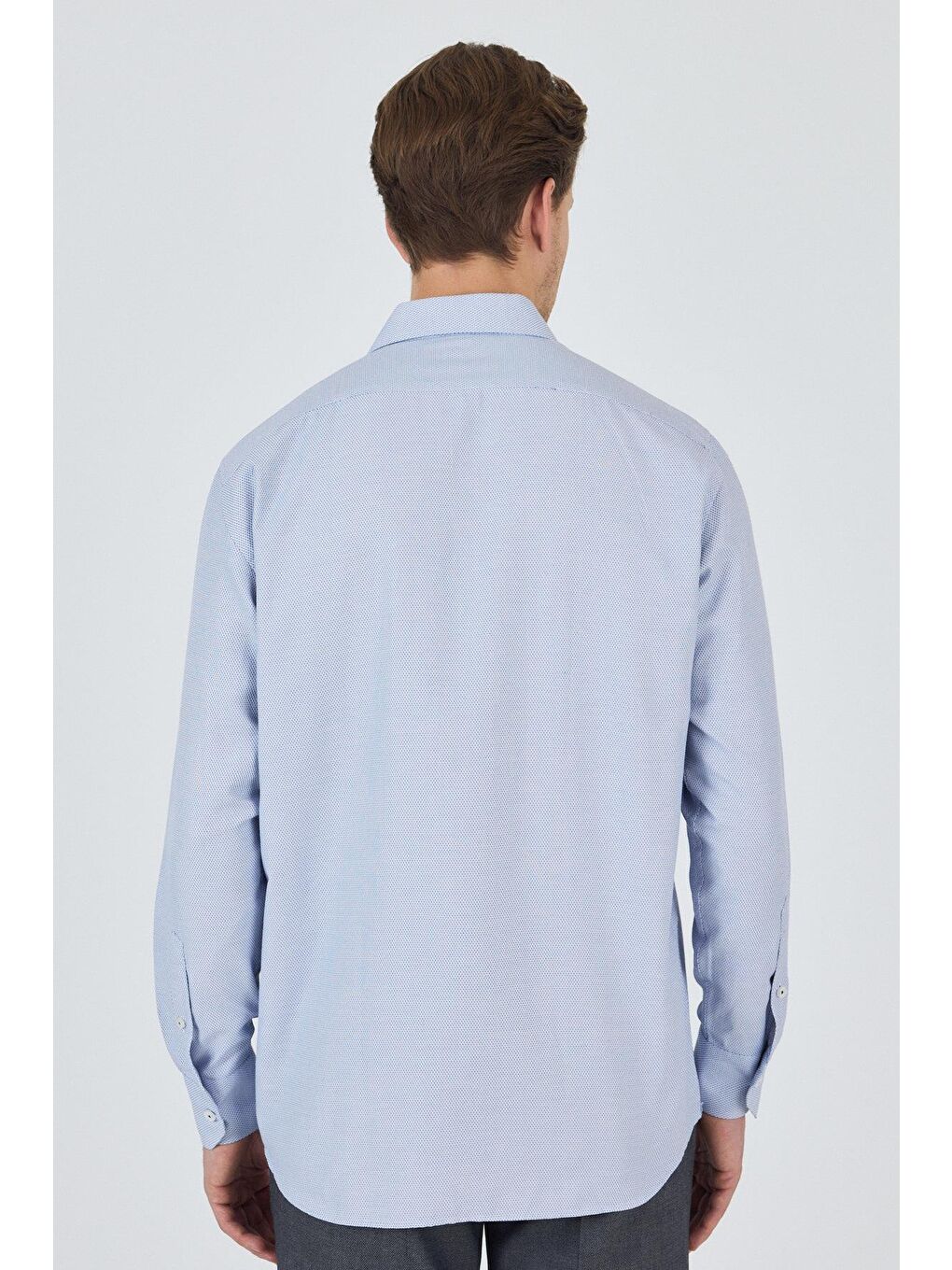 Koyu Lacivert Sert Yaka Kendinden Desenli Classic Pamuklu Comfort Fit Büyük Beden Gömlek 1004250220-4