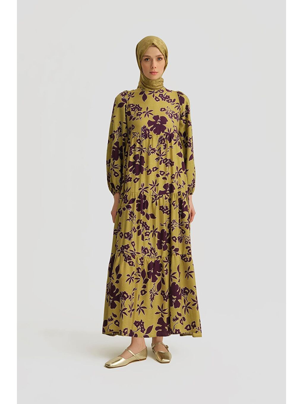 Çiçek Desenli Elbise 25Yt910 Yeşil-1