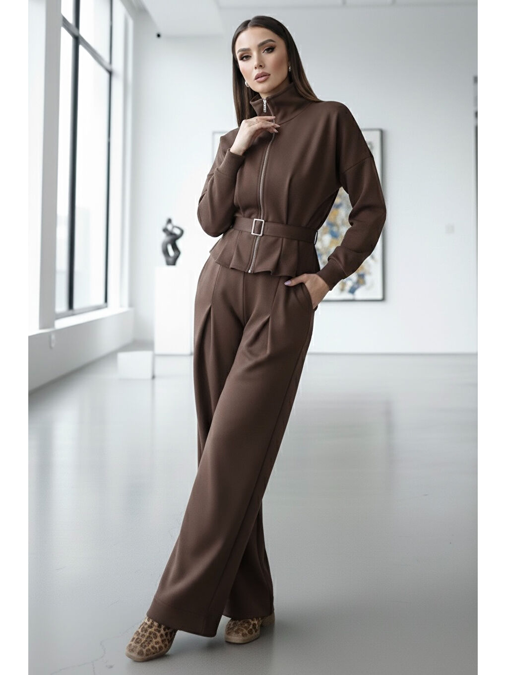 Kahverengi Gipeli Modal İkili Takım Kahve - 28093-KAHVE-1