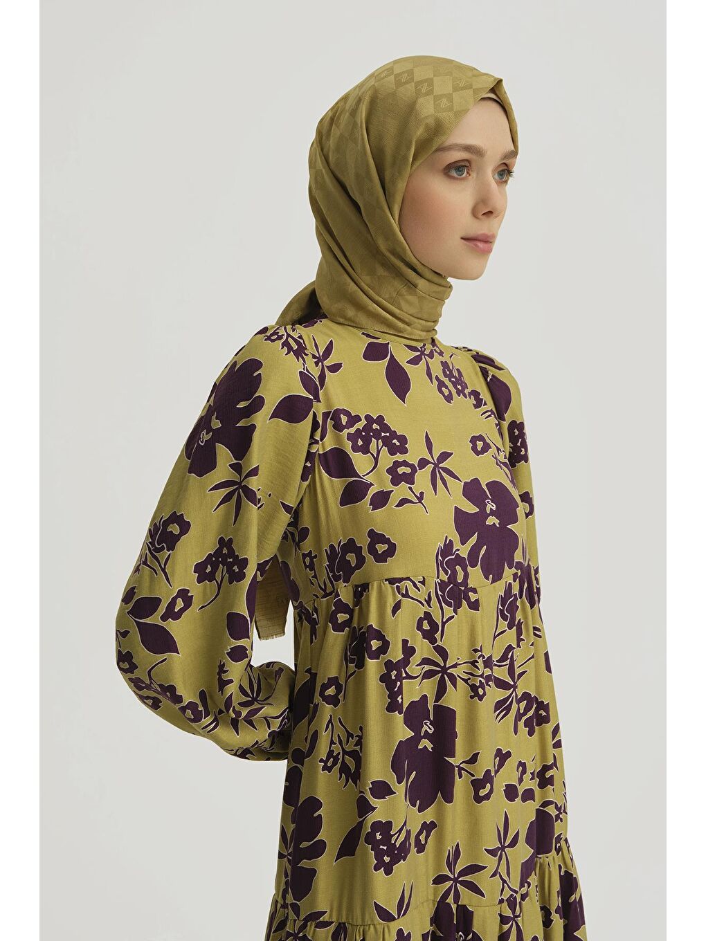 Çiçek Desenli Elbise 25Yt910 Yeşil-2