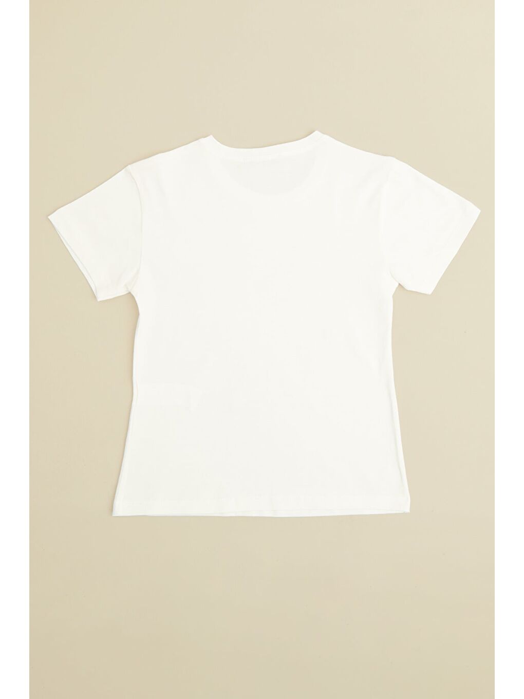 Ekru Kalp Ve Çiçek Baskılı Kız Çocuk Tişört-1