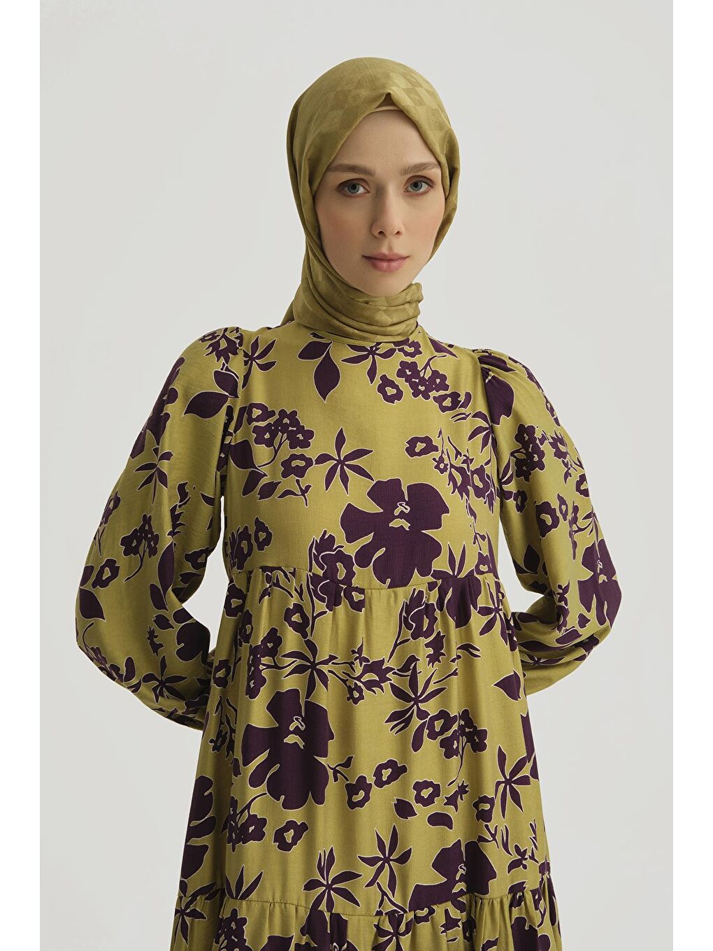 Çiçek Desenli Elbise 25Yt910 Yeşil-3