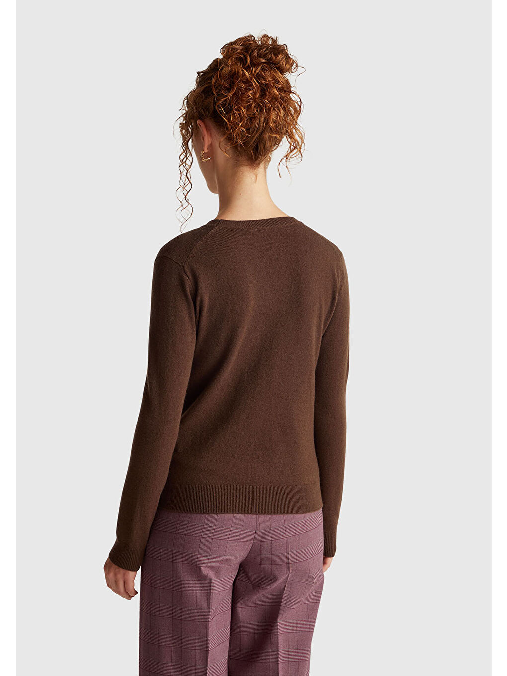 Kadın Koyu Kahverengi %100 Merino Bisiklet Yaka Kazak-2