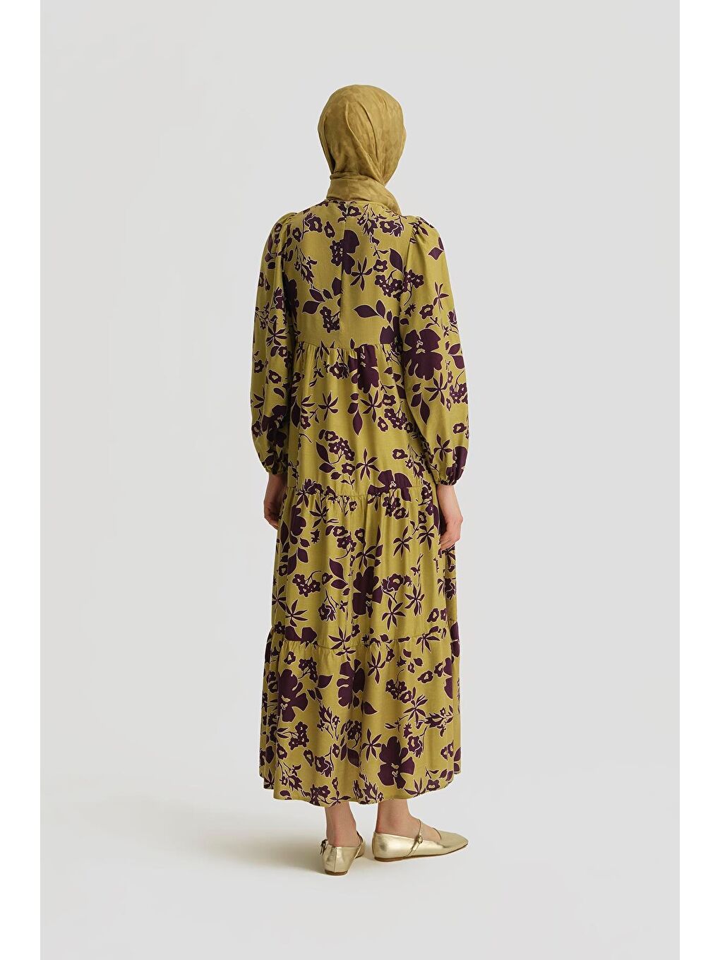 Çiçek Desenli Elbise 25Yt910 Yeşil-4