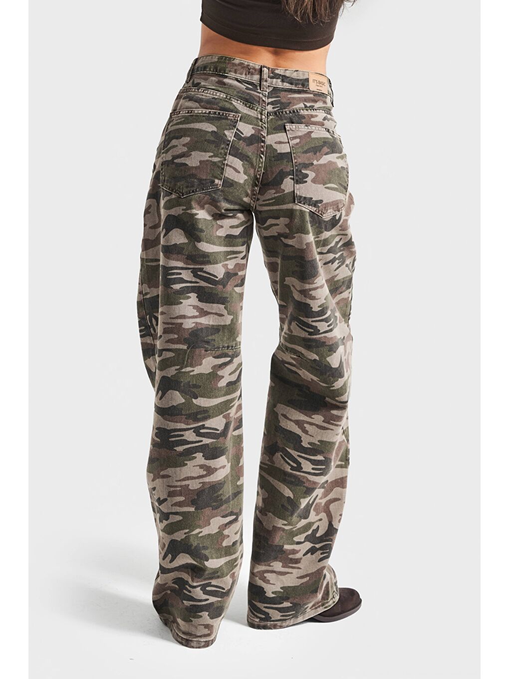 Kahverengi Kadın Kamuflaj Renk 1w5-28 Baggy Fit Bol Kesim İç Boy 83cm Pantolon-1