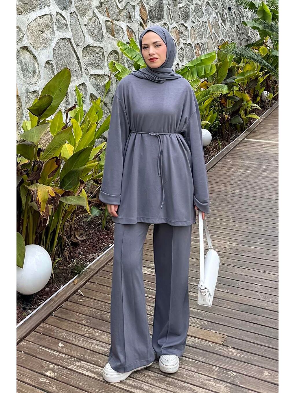 İkili Tesettür Takım Gri