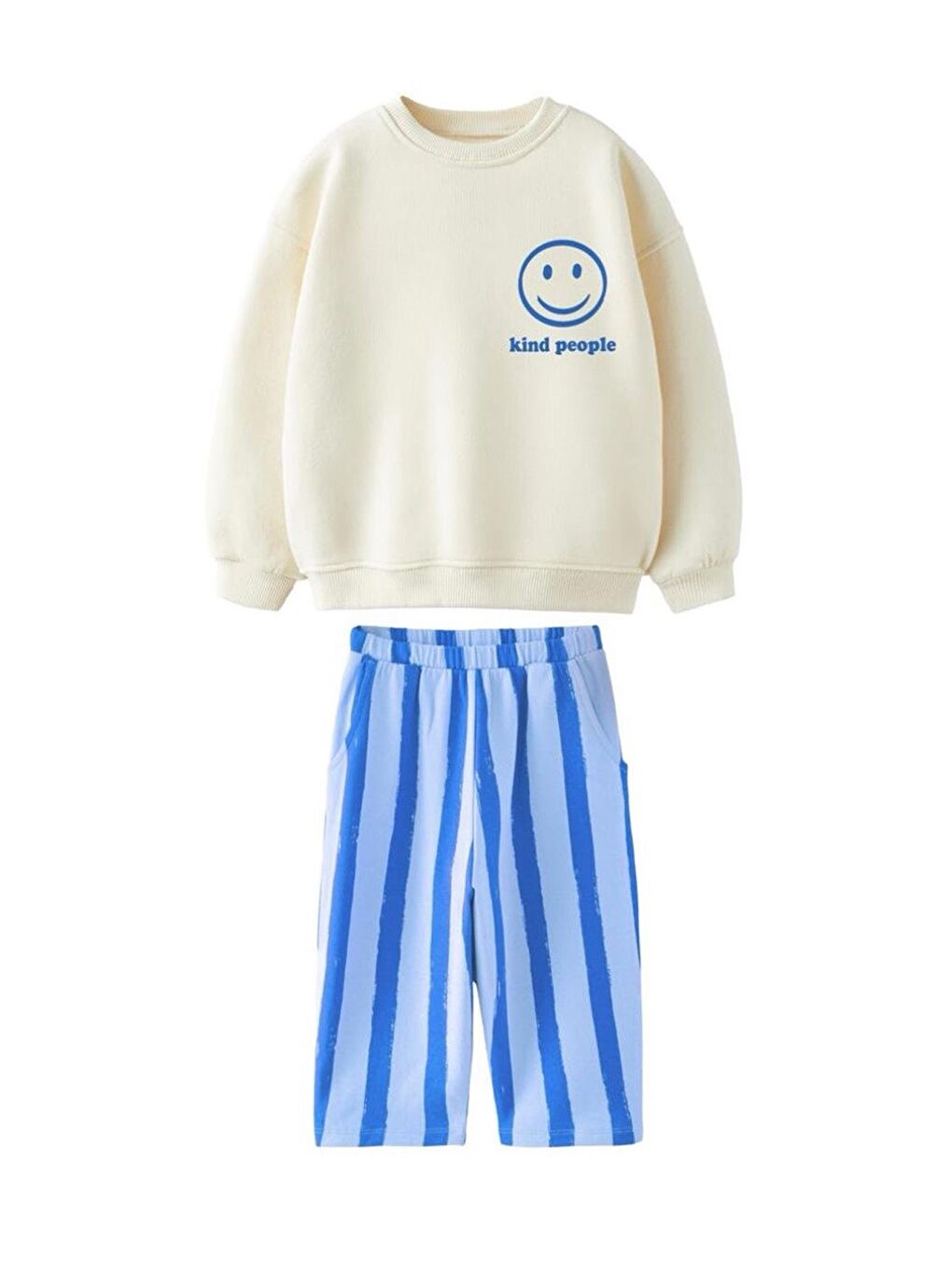 Beyaz Erkek Çocuk Baskılı 3 İplik Kumaş Kanvas Pantolonlu Pamuklu Alt Üst Takım