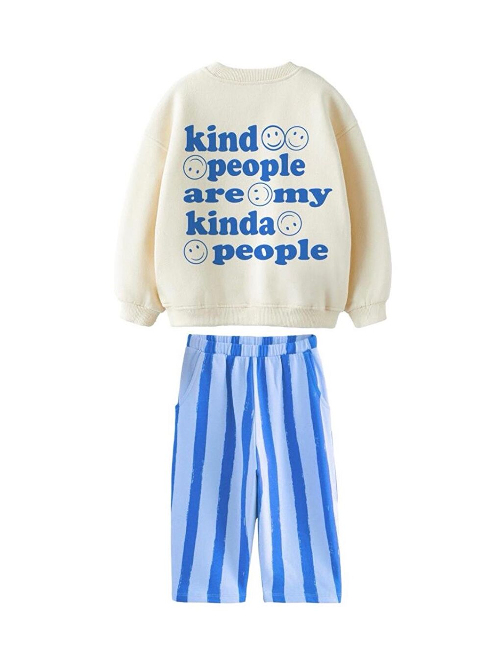 Beyaz Erkek Çocuk Baskılı 3 İplik Kumaş Kanvas Pantolonlu Pamuklu Alt Üst Takım-1