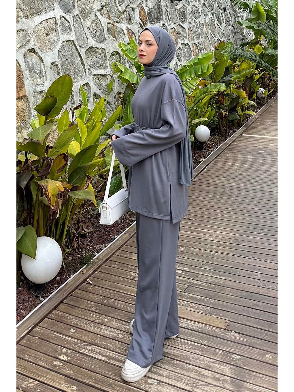 İkili Tesettür Takım Gri-1