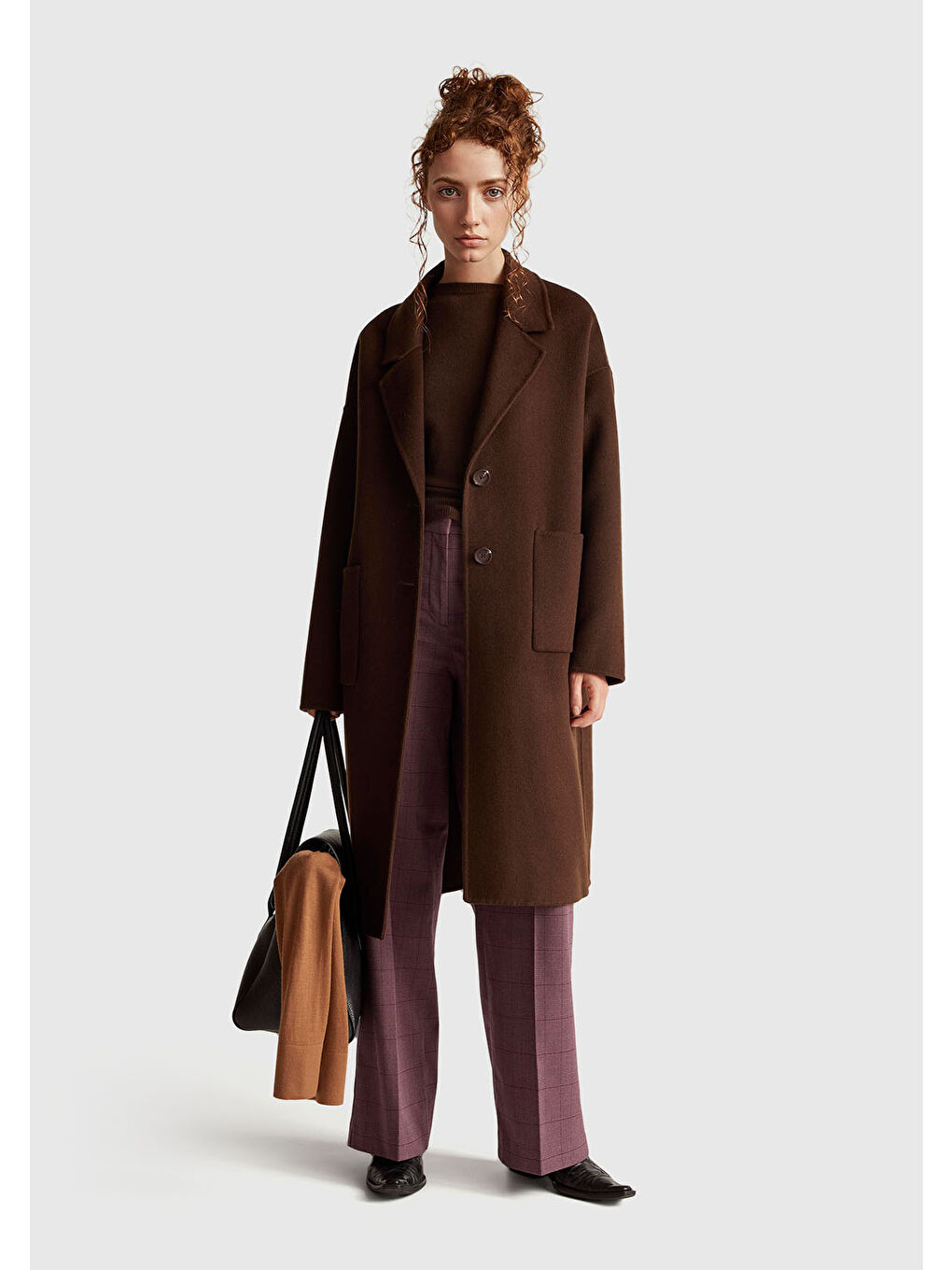 Kadın Koyu Kahverengi %100 Merino Bisiklet Yaka Kazak-4