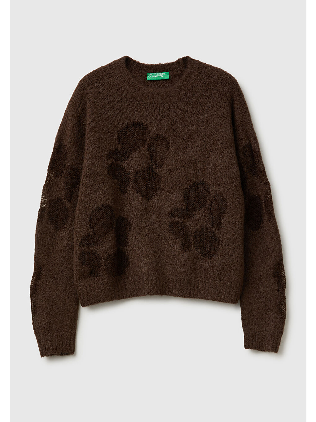 Kadın Koyu Kahverengi Akrilik ve Yün Karışımlı Desenli Bisiklet Yaka Kazak-1