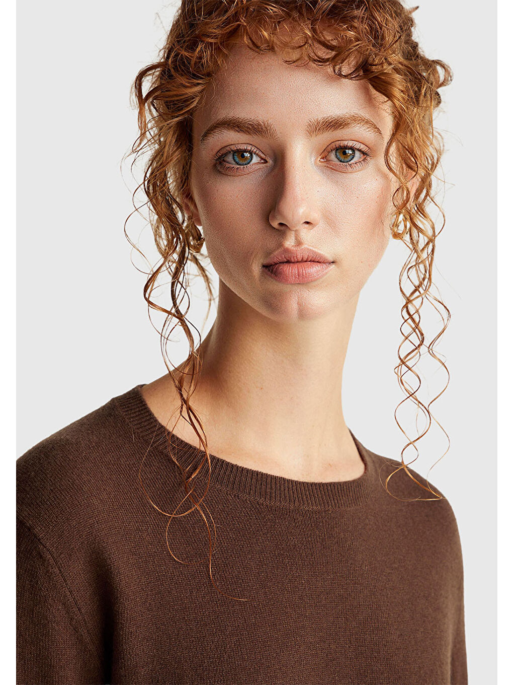 Kadın Koyu Kahverengi %100 Merino Bisiklet Yaka Kazak-5