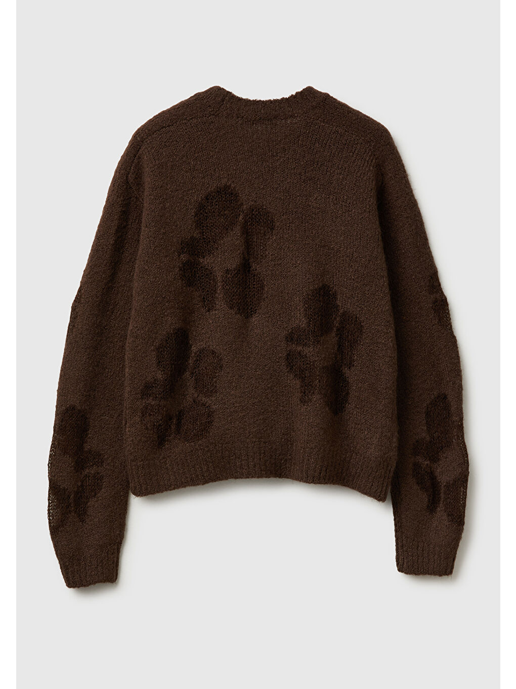 Kadın Koyu Kahverengi Akrilik ve Yün Karışımlı Desenli Bisiklet Yaka Kazak-3