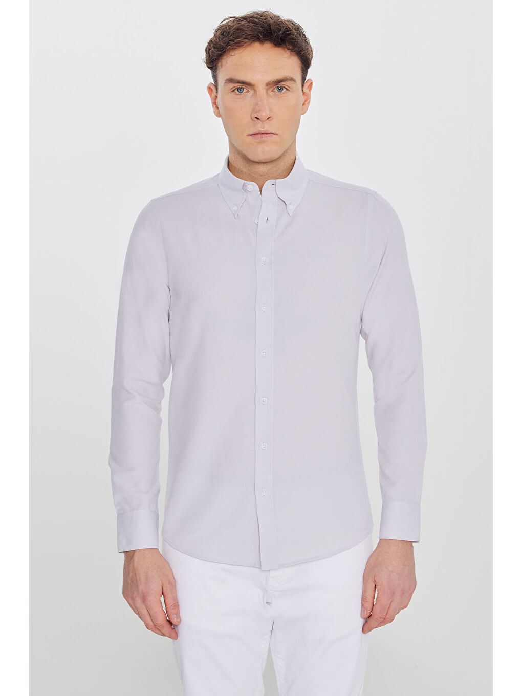 Erkek Bej Pamuklu Slim Fit Dar Kesim Gant Yaka Oxford Gömlek-2