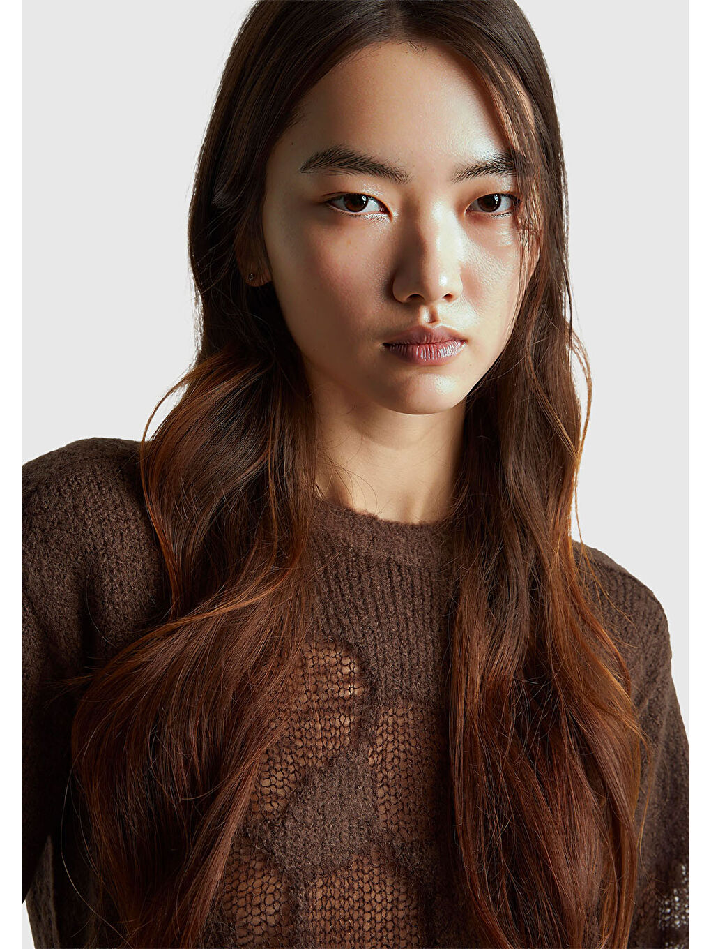 Kadın Koyu Kahverengi Akrilik ve Yün Karışımlı Desenli Bisiklet Yaka Kazak-5