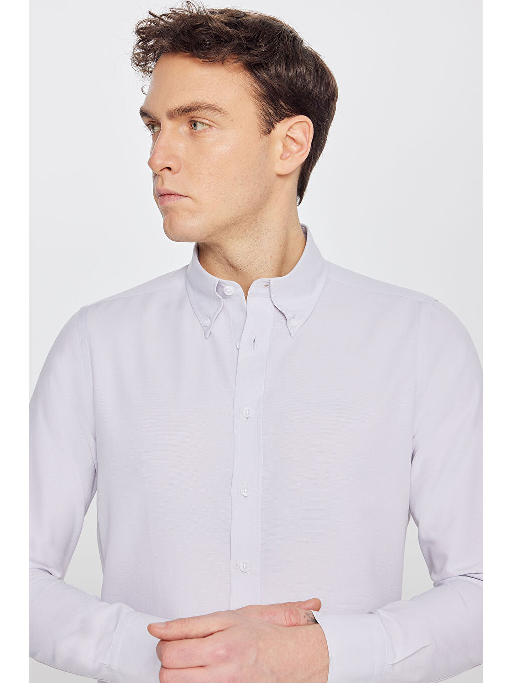 Erkek Bej Pamuklu Slim Fit Dar Kesim Gant Yaka Oxford Gömlek-3