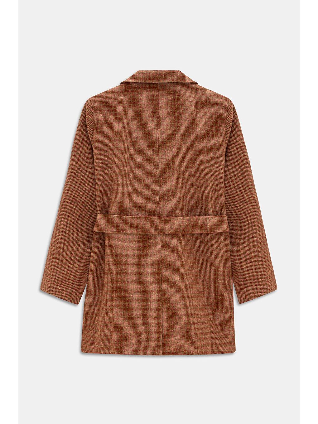 Kahverengi Premium Kuşaklı Cep Detaylı Blazer Dokuma Ceket-6