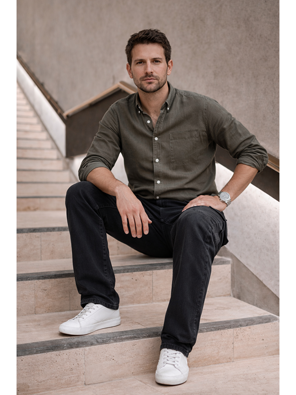 Gri Erkek Yüksek Bel Bol Paça Füme Kargo Baggy Pantolon-3