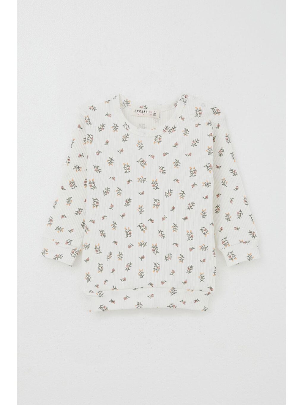 Kız Bebek Pijama Takımı Omuzdan Patlı Çiçek Desenli Ekru (4 Ay-1 Yaş)-4