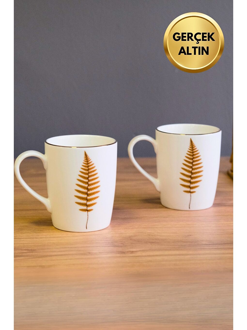 Karışık Porselen Natura Fern Kulplu Mug Kupa 9cm 220ml 2 li