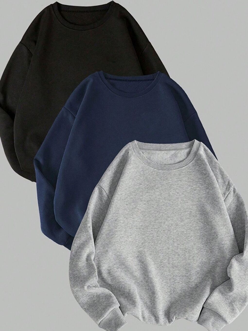 Karışık 3lü Set Kadın Siyah Laci Gri Düz Bisiklet Yaka Sweatshirt