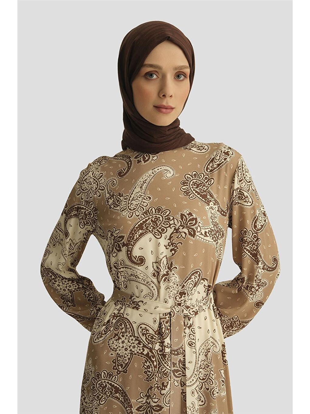 Bej Trend Elbise 25Yt928 Şaldesen-2