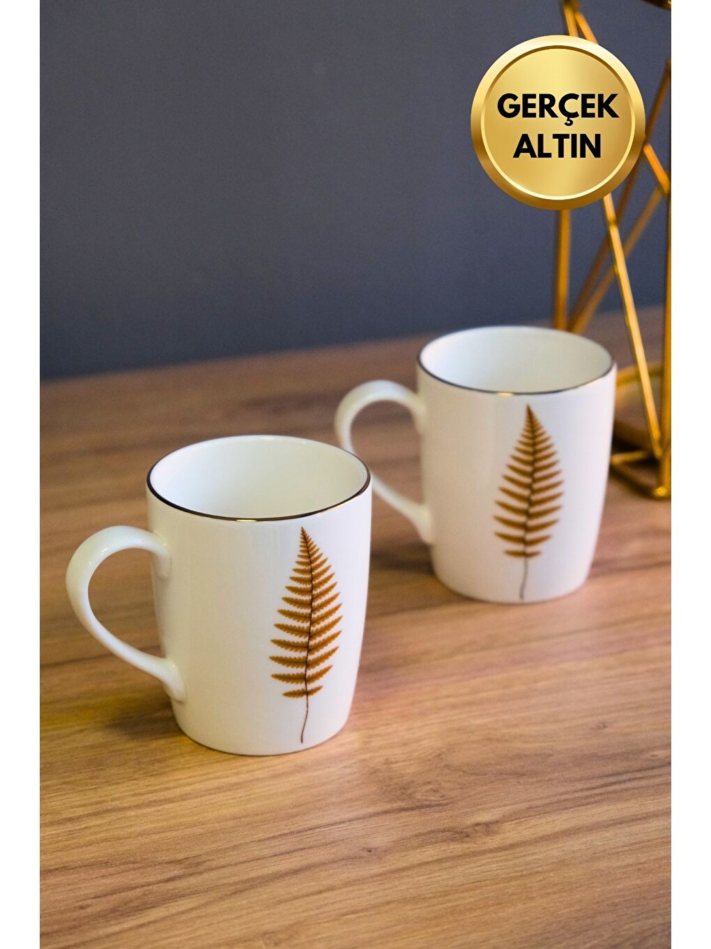 Karışık Porselen Natura Fern Kulplu Mug Kupa 9cm 220ml 2 li-2