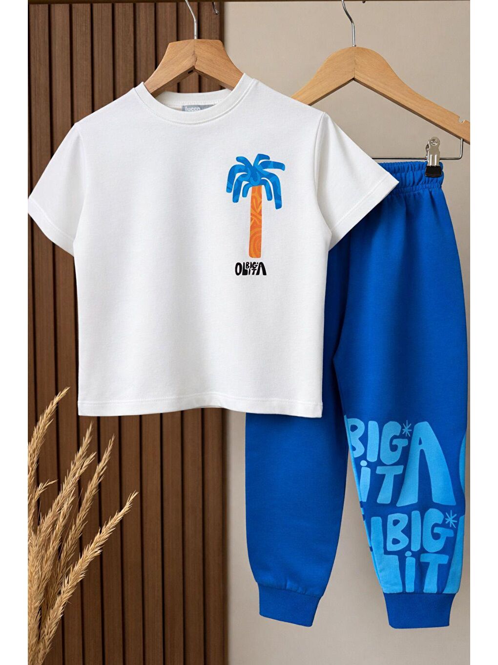 Karışık Erkek Çocuk Pamuklu Beyaz Baskılı T-Shirt Ve Mavi Eşofman Altı 2'Li Takım-4