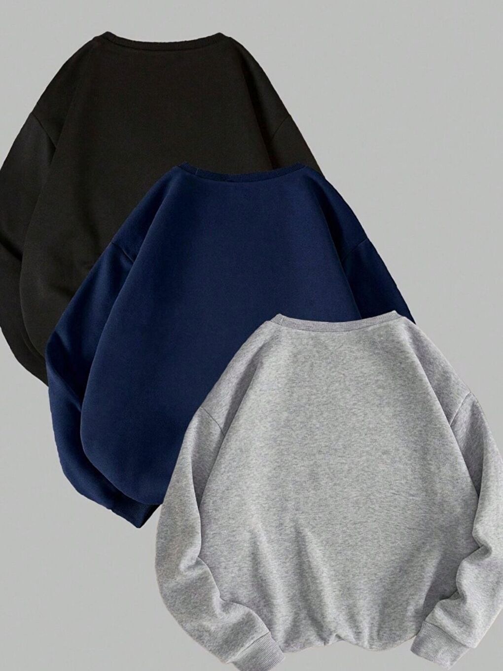 Karışık 3lü Set Kadın Siyah Laci Gri Düz Bisiklet Yaka Sweatshirt-1