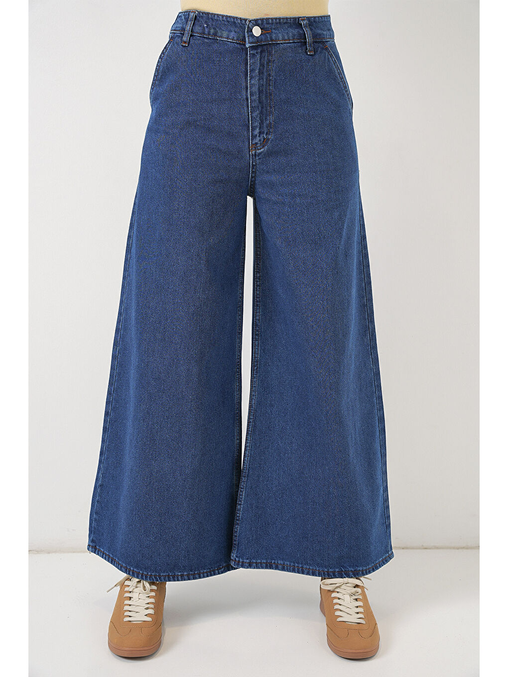 Kadın Geniş Paça Yüksek Bel Jean Pantolon 30080 - Mavi-1