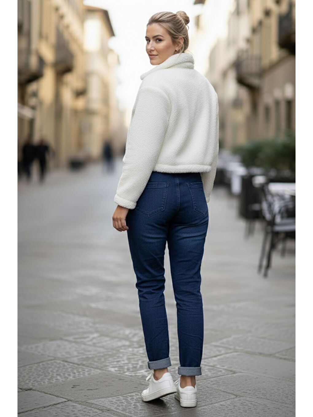 İtalyan Jean Mavisi Cepli Varak Baskılı Lastikli Ve Bağlamalı Bel Elastan Denim Pantolon 100 55-4