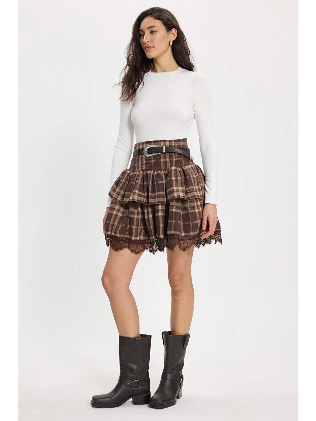 Kadın Slim Fit Dar Kesim Pamuklu Bisiklet Yaka Uzun Kollu Beyaz Bluz-1