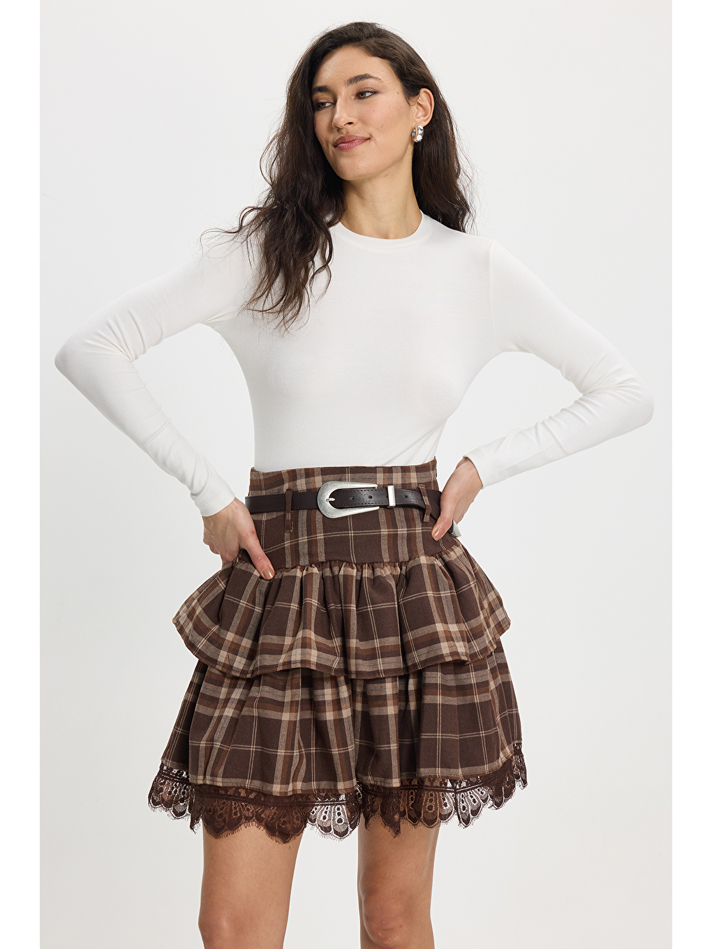 Kadın Slim Fit Dar Kesim Pamuklu Bisiklet Yaka Uzun Kollu Beyaz Bluz-2