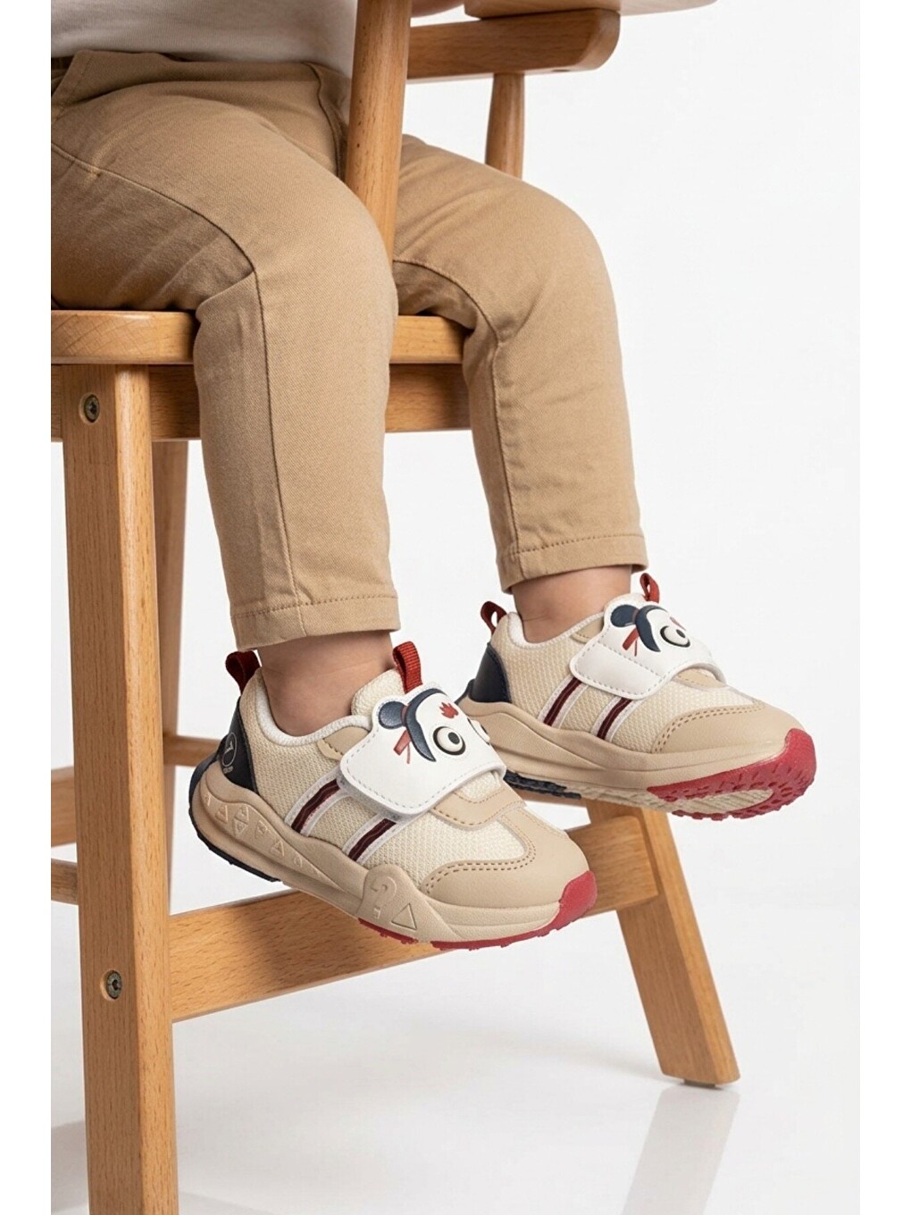 Bej Kum Cırtlı Desenli Anatomik Bebek İlk Adım Spor Ayakkabı Sneaker Orion İa-1