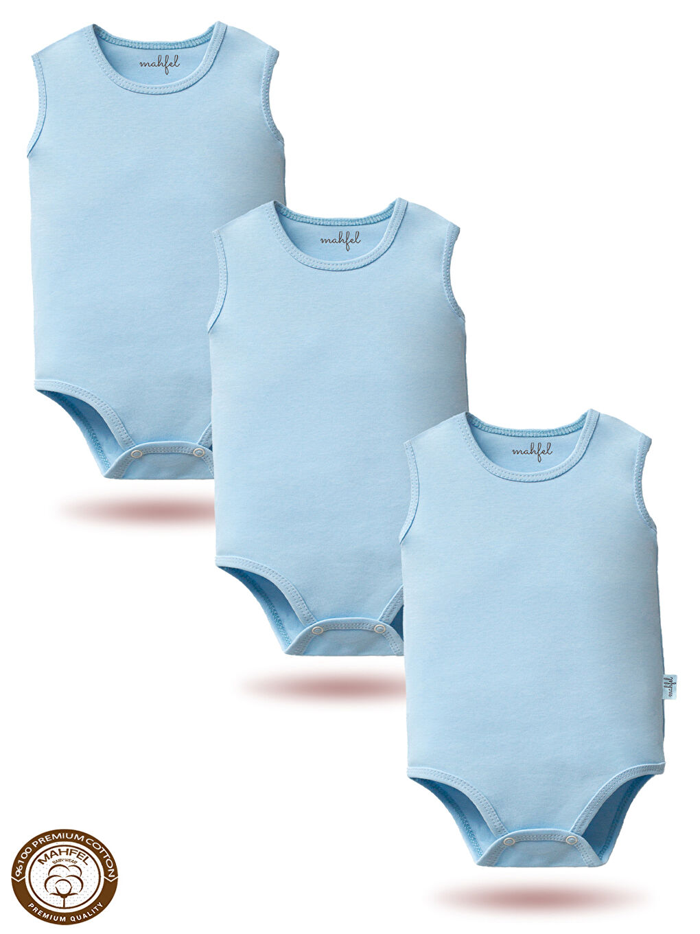 Mavi %100 Pamuklu Atlet 3'lü Baskısız Çıtçıtlı Bebek Body Zıbın FSF