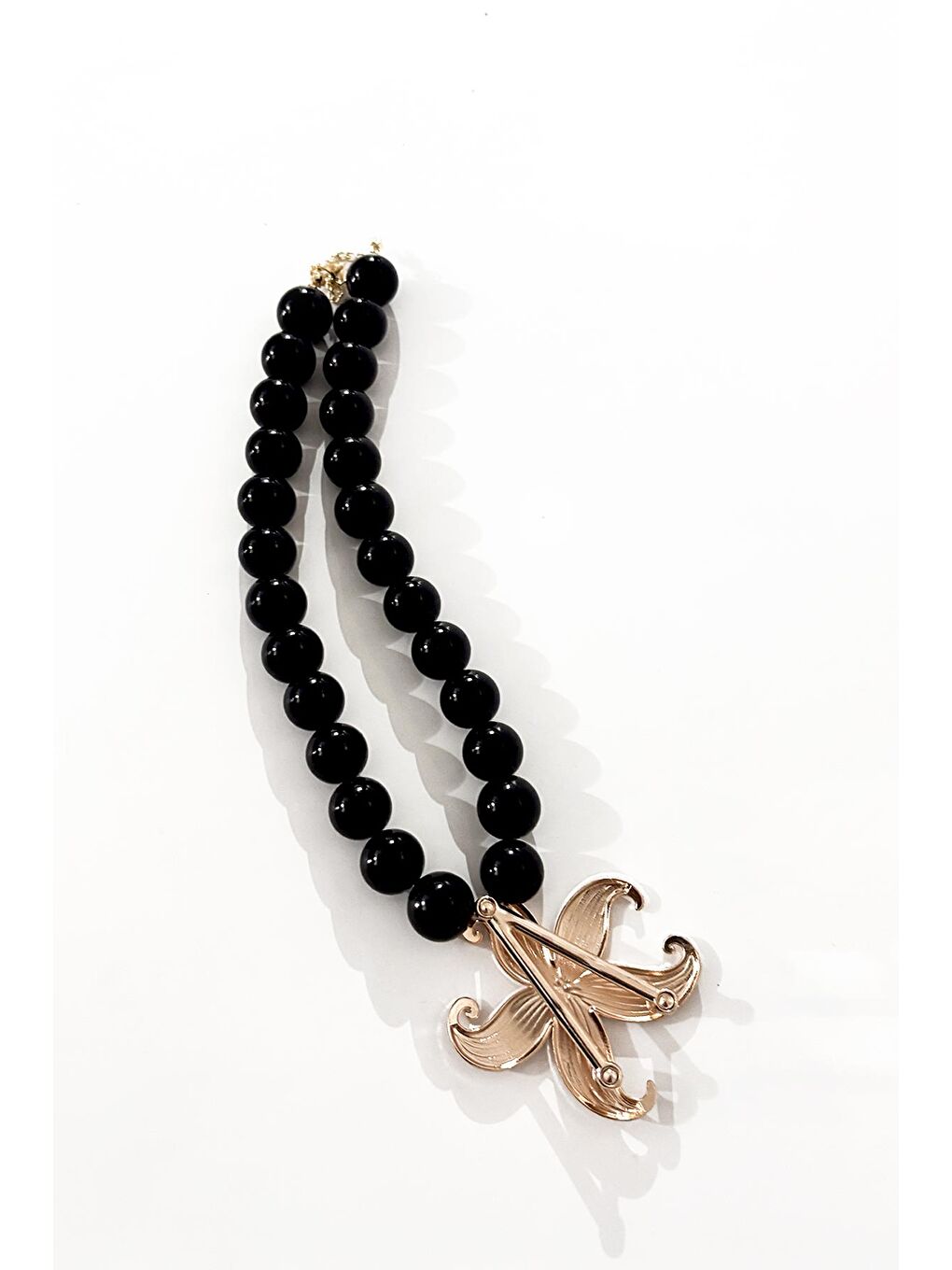 Siyah Deniz Yıldızı Uçlu Büyük Boncuklu Kolye-2